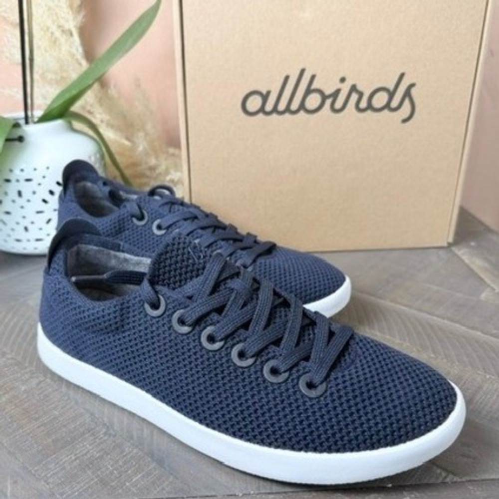 Allbirds Tree Pipers Womens 10 Moonrise White Navy Knit Sneakers Shoes Box